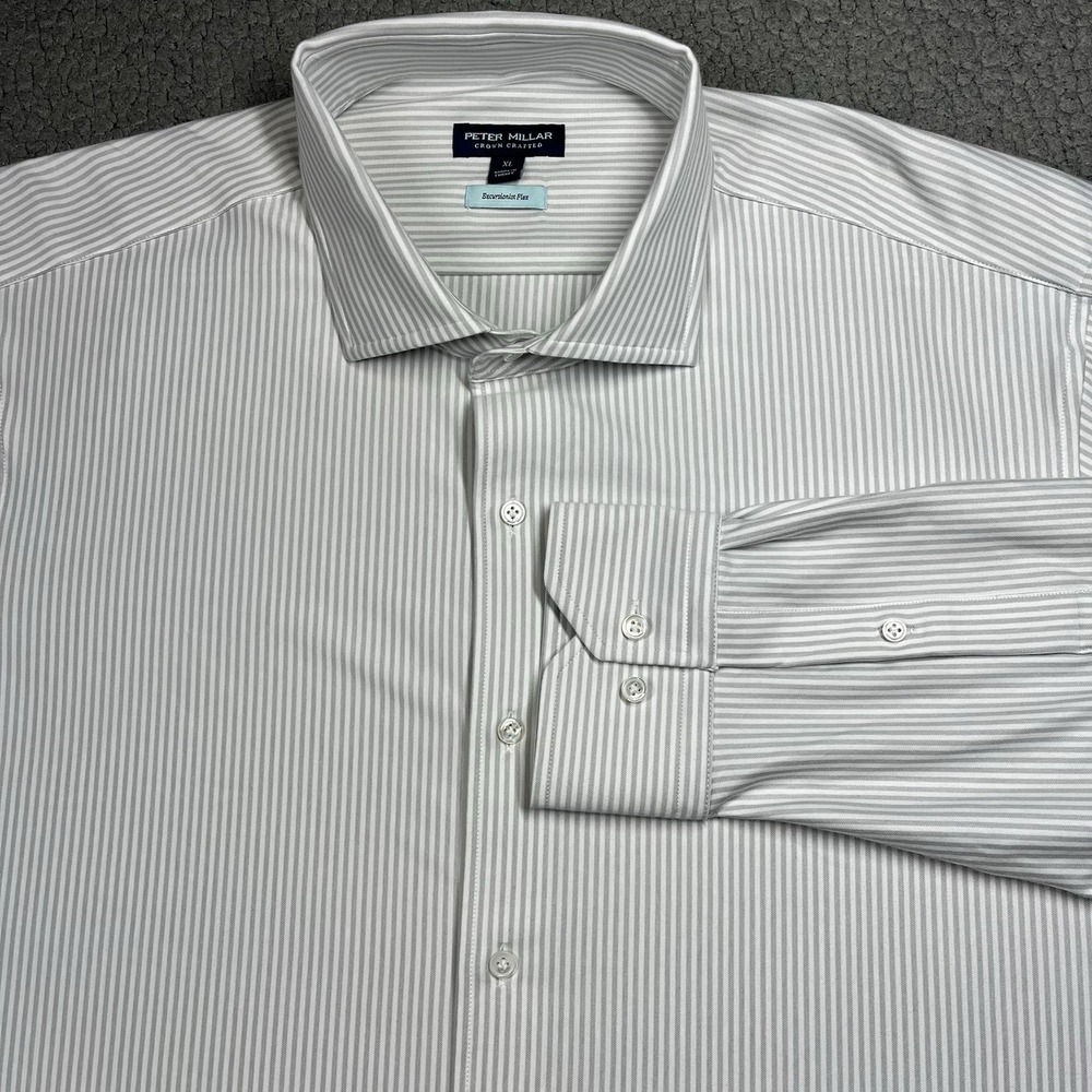 Peter Millar Excursionist Flex Sport Shirt Men's XL Stripe Grey White MRSP $275